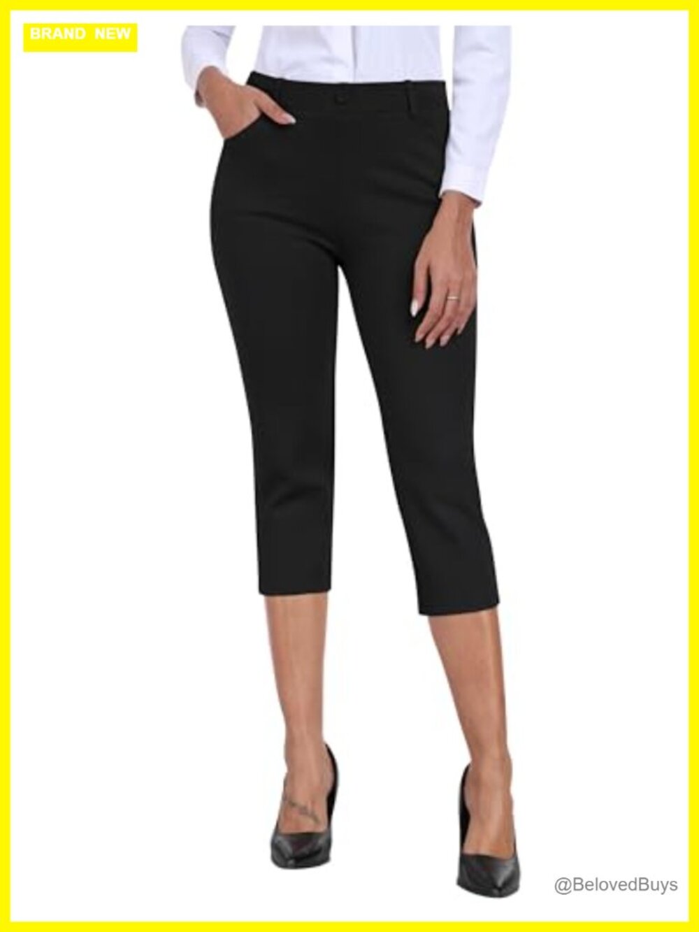 Women's Dress Capri Pants Stretch Pull On Elastic Waist with Pockets